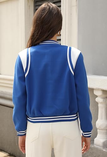 Womens Cropped Bomber Jacket Long Sleeve Button Varsity Outerwear