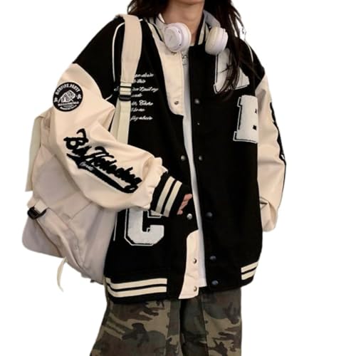 CEINOM Y2k Vintage Bomber Jacket Women Harajuku Fashion College Uniform Varsity Baseball Jackets Oversized Sweatshirt Coat