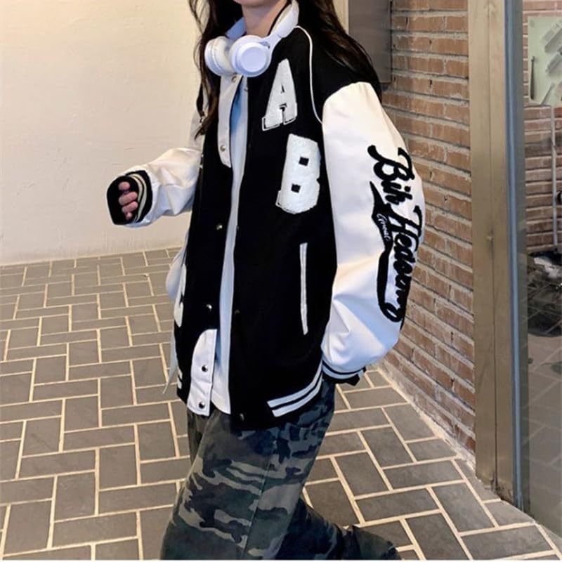 CEINOM Y2k Vintage Bomber Jacket Women Harajuku Fashion College Uniform Varsity Baseball Jackets Oversized Sweatshirt Coat