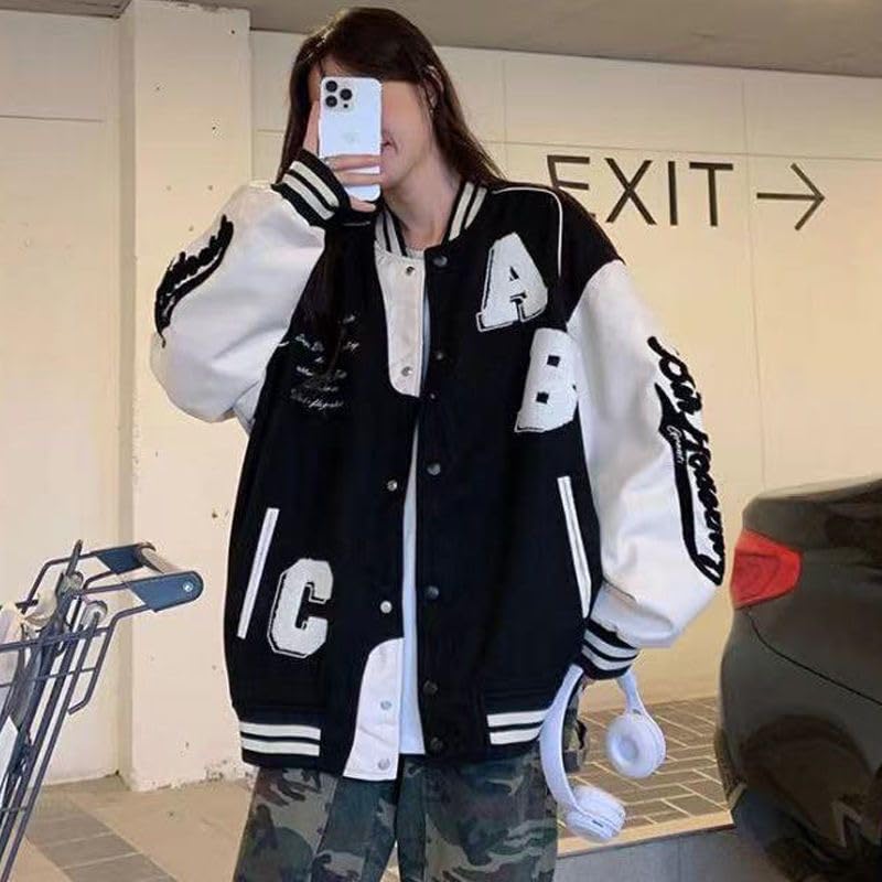 CEINOM Y2k Vintage Bomber Jacket Women Harajuku Fashion College Uniform Varsity Baseball Jackets Oversized Sweatshirt Coat