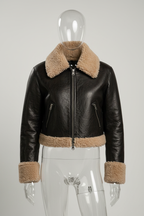 Daniel Jack Women's Shearling Cropped Leather Jacket - Front View