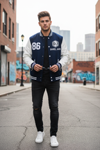 Male model wearing Daniel Jack Varsity Jacket