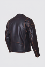 Daniel Jack Distressed Vintage Leather Motorcycle Jacket - Back View
