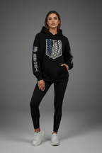 Female model wearing Daniel Jack Premium Logo Hoodie