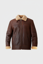 Daniel Jack Brown Shearling Aviator Leather Jacket - Front View