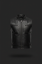The Rider Black Leather Biker Vest – Front View