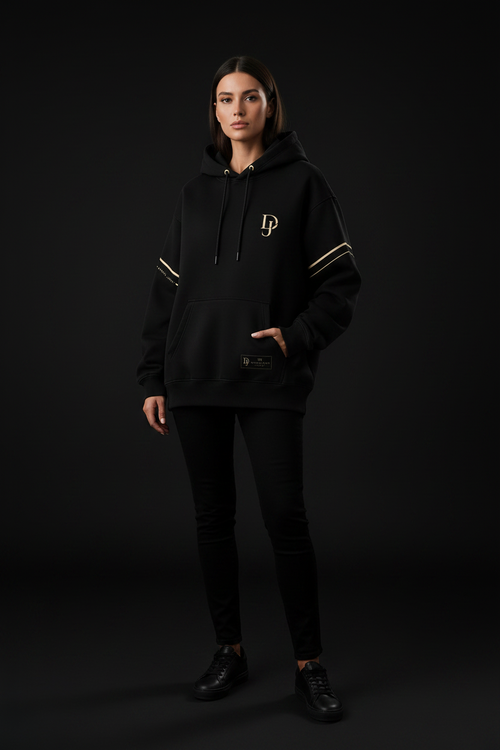 Female model wearing Daniel Jack Club Premium Hoodie