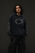 Female model wearing Dark Premium Logo Hoodie