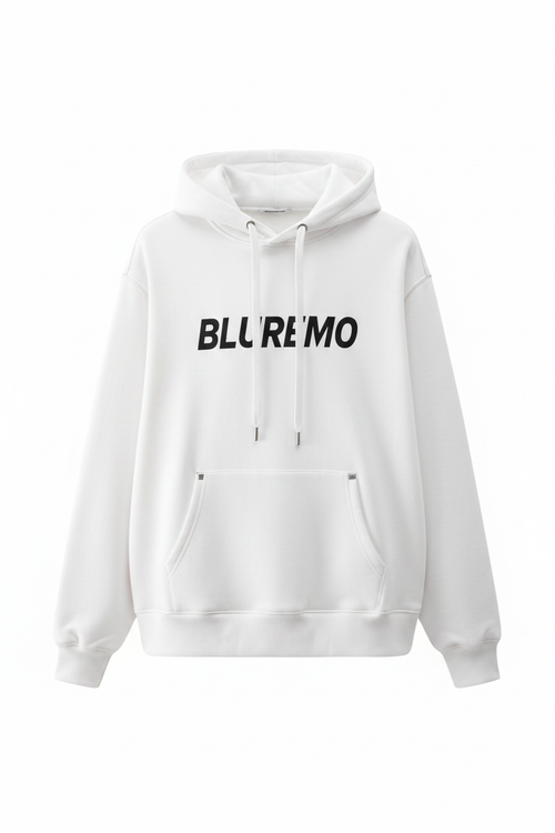 BLUREMO white Premium Logo Hoodie front product view
