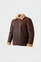 Daniel Jack Brown Shearling Aviator Leather Jacket - Side View