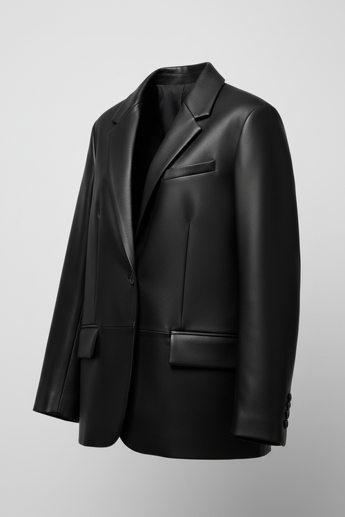 Daniel Jack Black Leather-Trim Oversized Blazer - Side View
