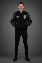 Male Model - Black Sleeves Varsity Jacket